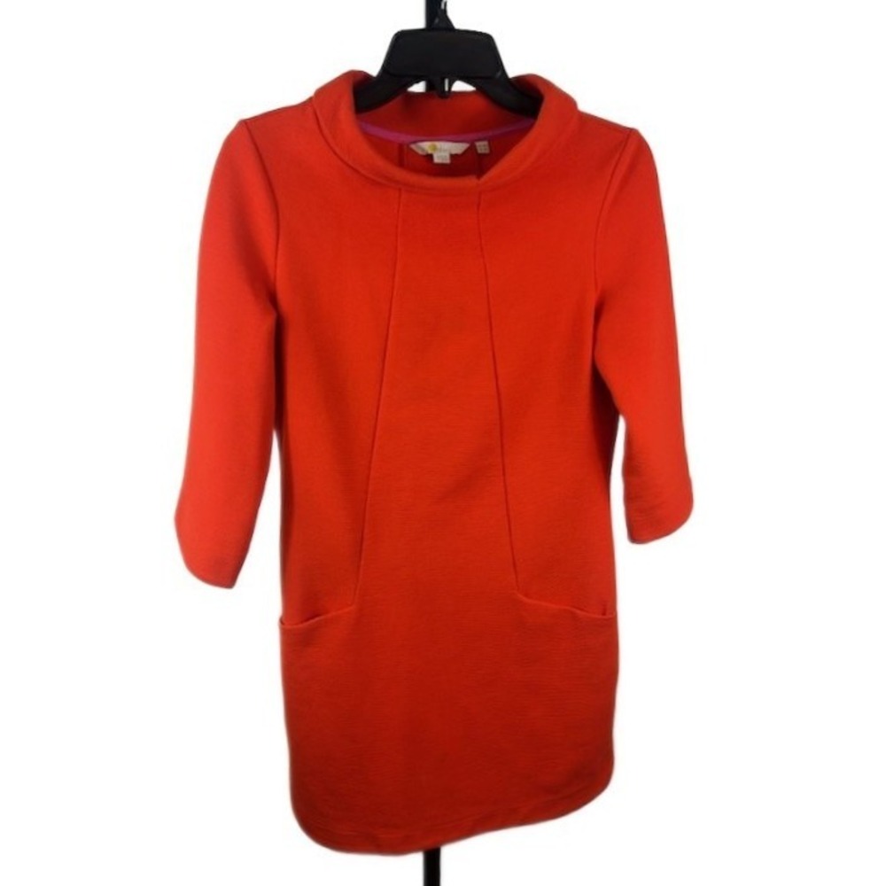 Boden Women's Orange Knit Shift Dress Pockets 3/4 Sleeve Size 4